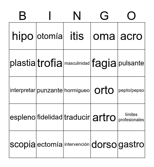 SPAN 4320 Bingo Card