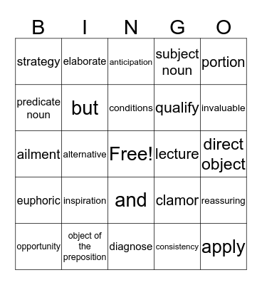 Unit 5 Vocabulary Bingo Card