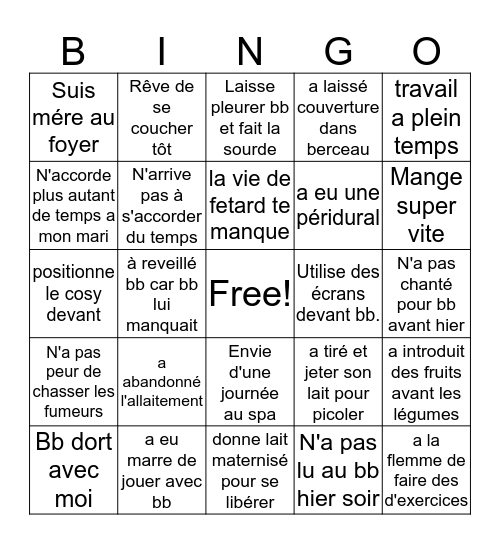 Maman coupable Bingo Card