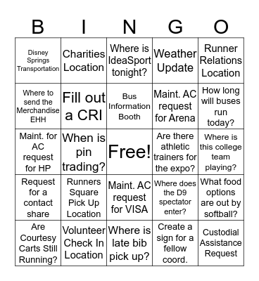 Coaches Box Bingo Card