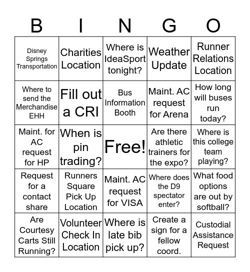Coaches Box Bingo Card