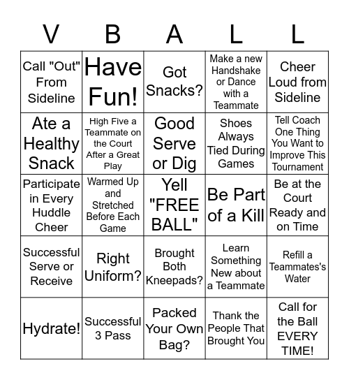 Volleyball Bingo Card
