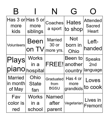 Getting to Know You! Bingo Card