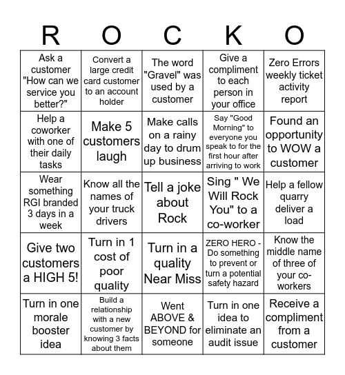 RGI Customer Service Rep - ROCKO  Bingo Card