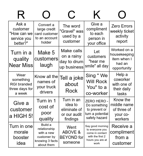 RGI Customer Service Rep - ROCKO  Bingo Card