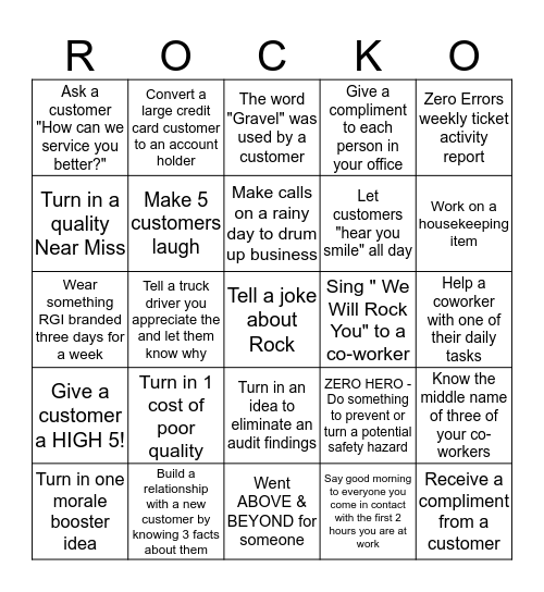 RGI CUSTOMER SERVICE- ROCKO  Bingo Card