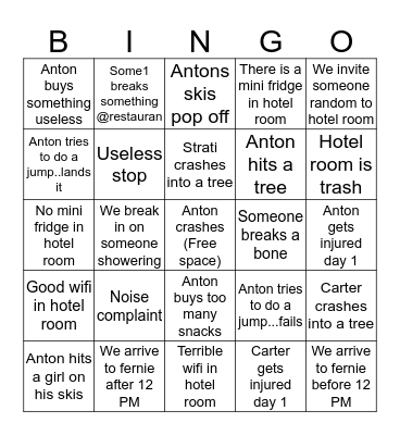 Fernie trip Bingo Card