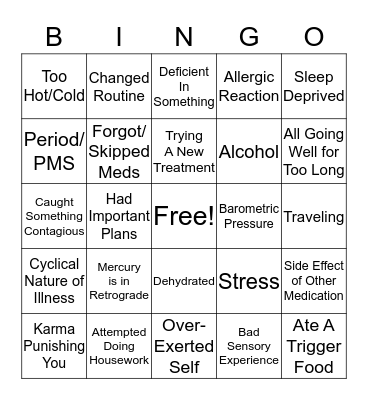 Why Am I Flaring? Bingo Card