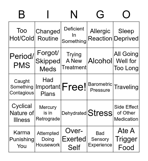 Why Am I Flaring? Bingo Card