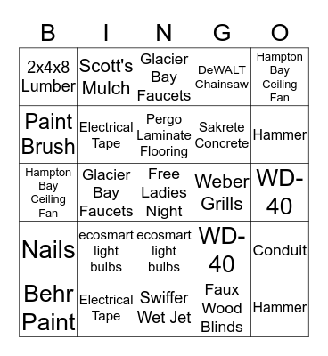 The Home Depot Bingo Card