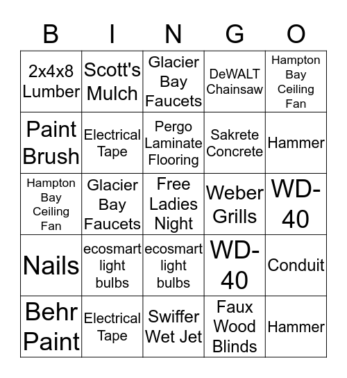 The Home Depot Bingo Card