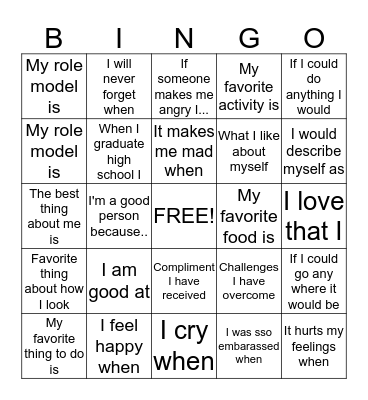 Boys and Girls Teen Center Bingo Card