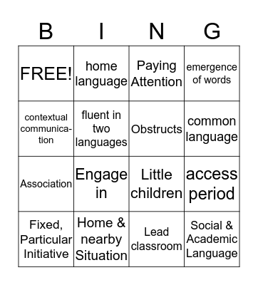 EAL VOCABULARY Bingo Card