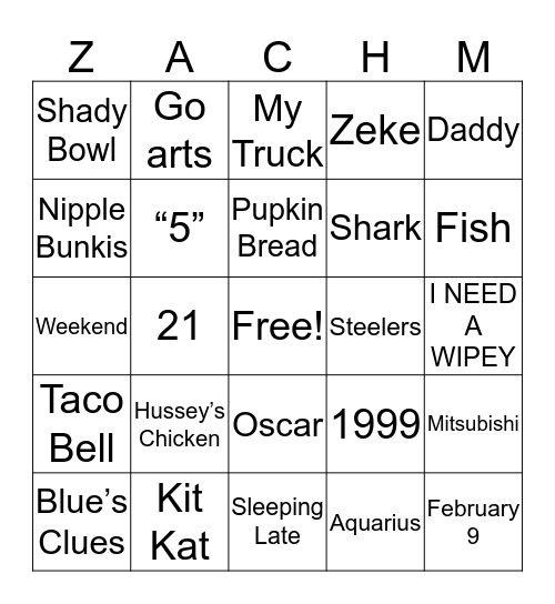 Happy Birthday Zach Bingo Card