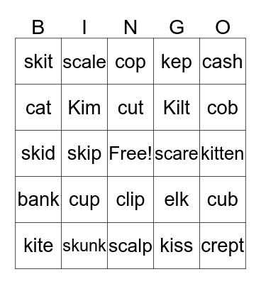 Kiss the Cat Bingo Card