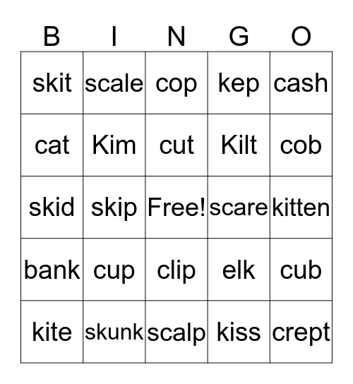 Kiss the Cat Bingo Card