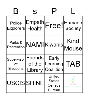 Barbara S. Ponce Public Library Community Fair Bingo Card