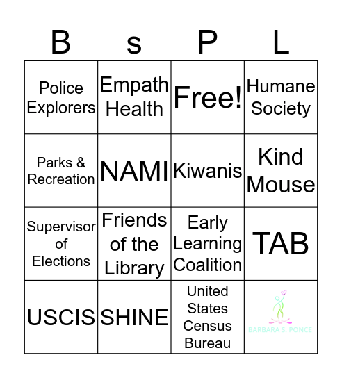 Barbara S. Ponce Public Library Community Fair Bingo Card