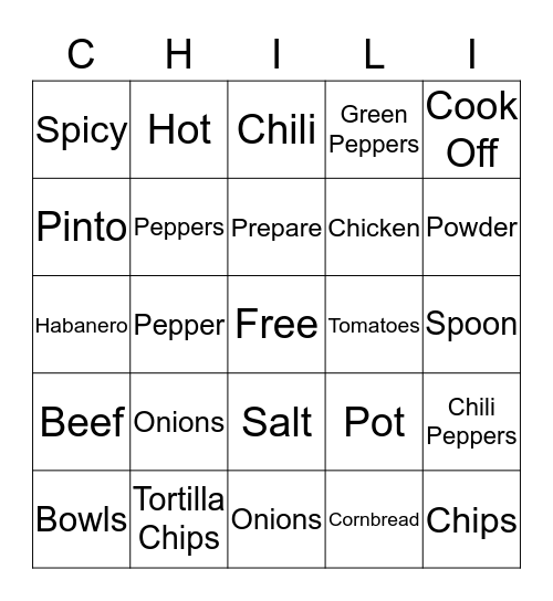 Chili Cook-Off Bingo Card