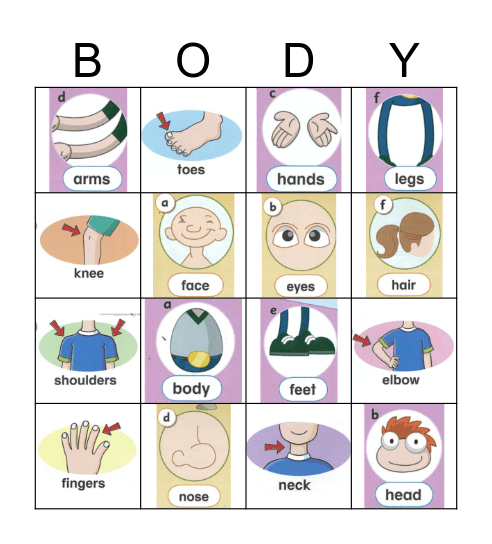 Body Parts Bingo Card