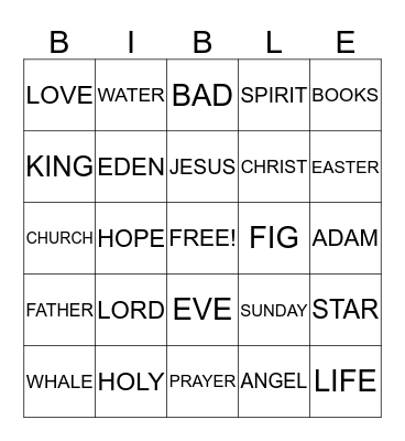 Bible Bingo  Bingo Card