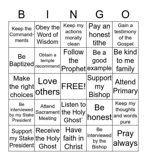 Temple Bingo Card