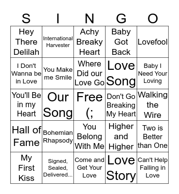 TBS Valentine's Day S-I-N-G-O Bingo Card