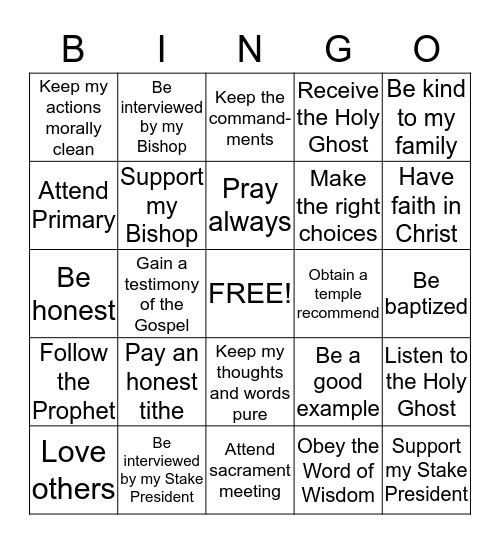 Temple Bingo Card