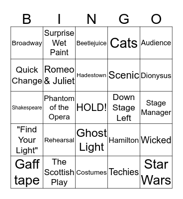 Theatre Bingo Card