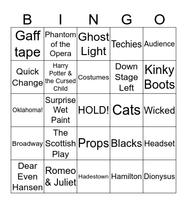 Theatre Bingo Card