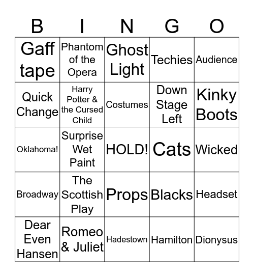 Theatre Bingo Card