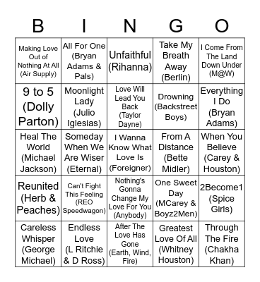 The Lite FM Bingo Card