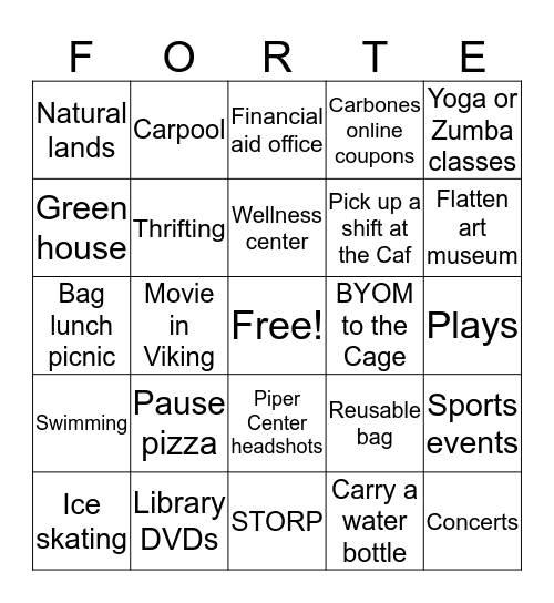 Frugal February  Bingo Card