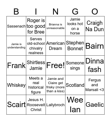 Outlander Season 5 Premiere Party Bingo Card