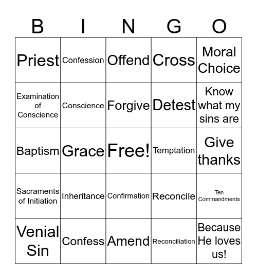 Reconcilication Bingo Card