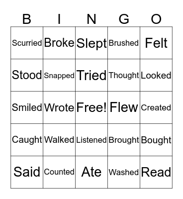 Action Verbs In Past Tense Bingo Card