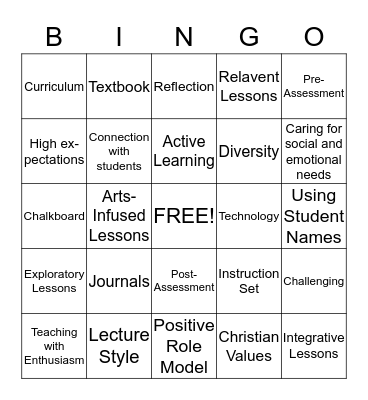 Field Experience Bingo Card