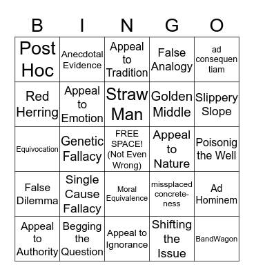 Logical Fallacy Bingo Card