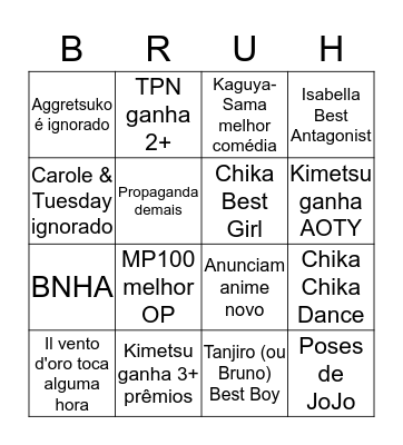 Anime Awards 2020 Bingo Card