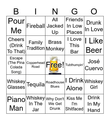Karaoke Bingo - Drinking Songs Bingo Card