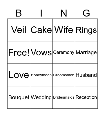 Bridal Bingo Card