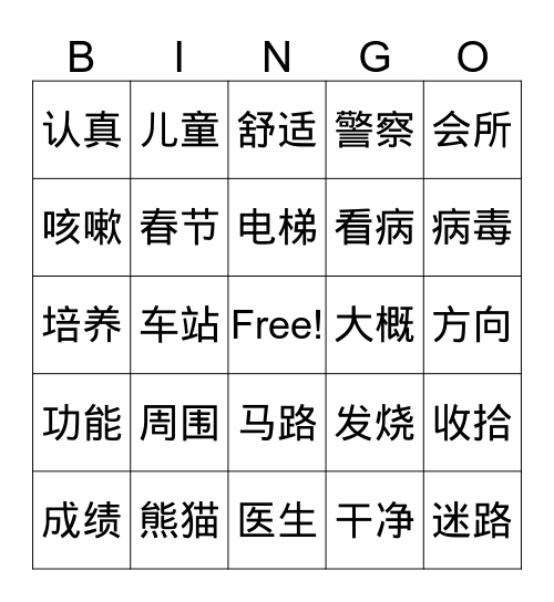 Bingo call list -intermediate and advanced Bingo Card