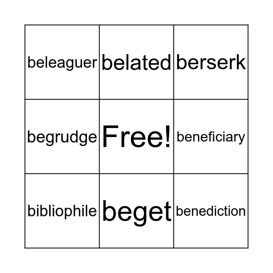 Vocab Lesson 3 Bingo Card