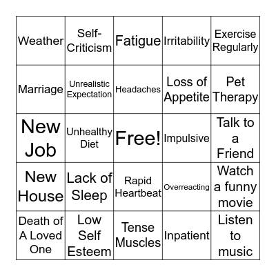 Stress and Anxiety Bingo Card