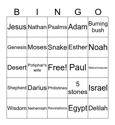 Bible Trivia Bingo Card
