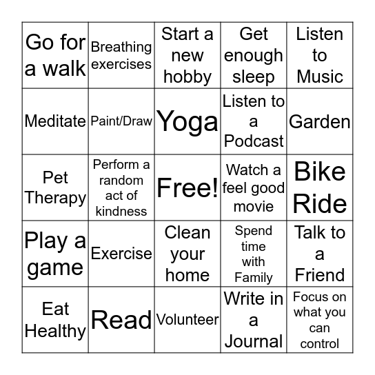 Coping Skills BINGO Card