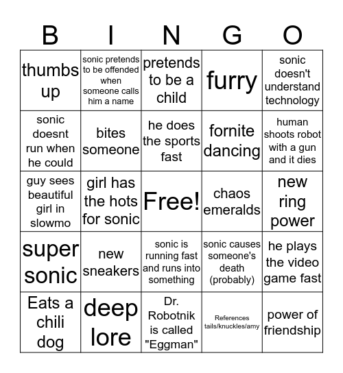 Sonic Bingo Card