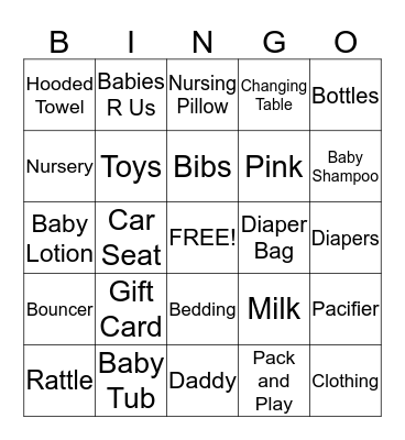 Baby Shower Bingo Card