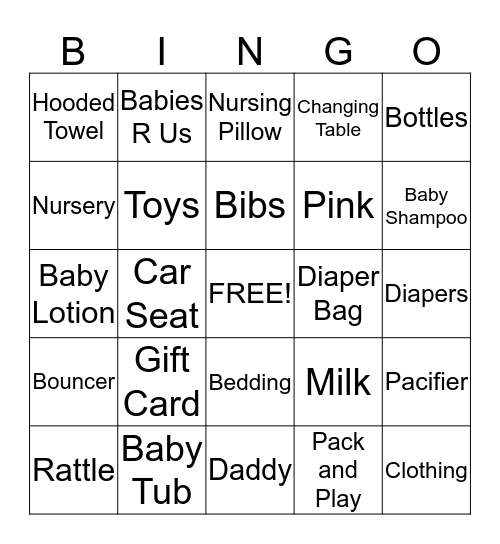 Baby Shower Bingo Card
