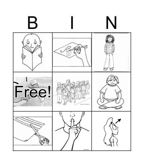 School Actions Bingo Card